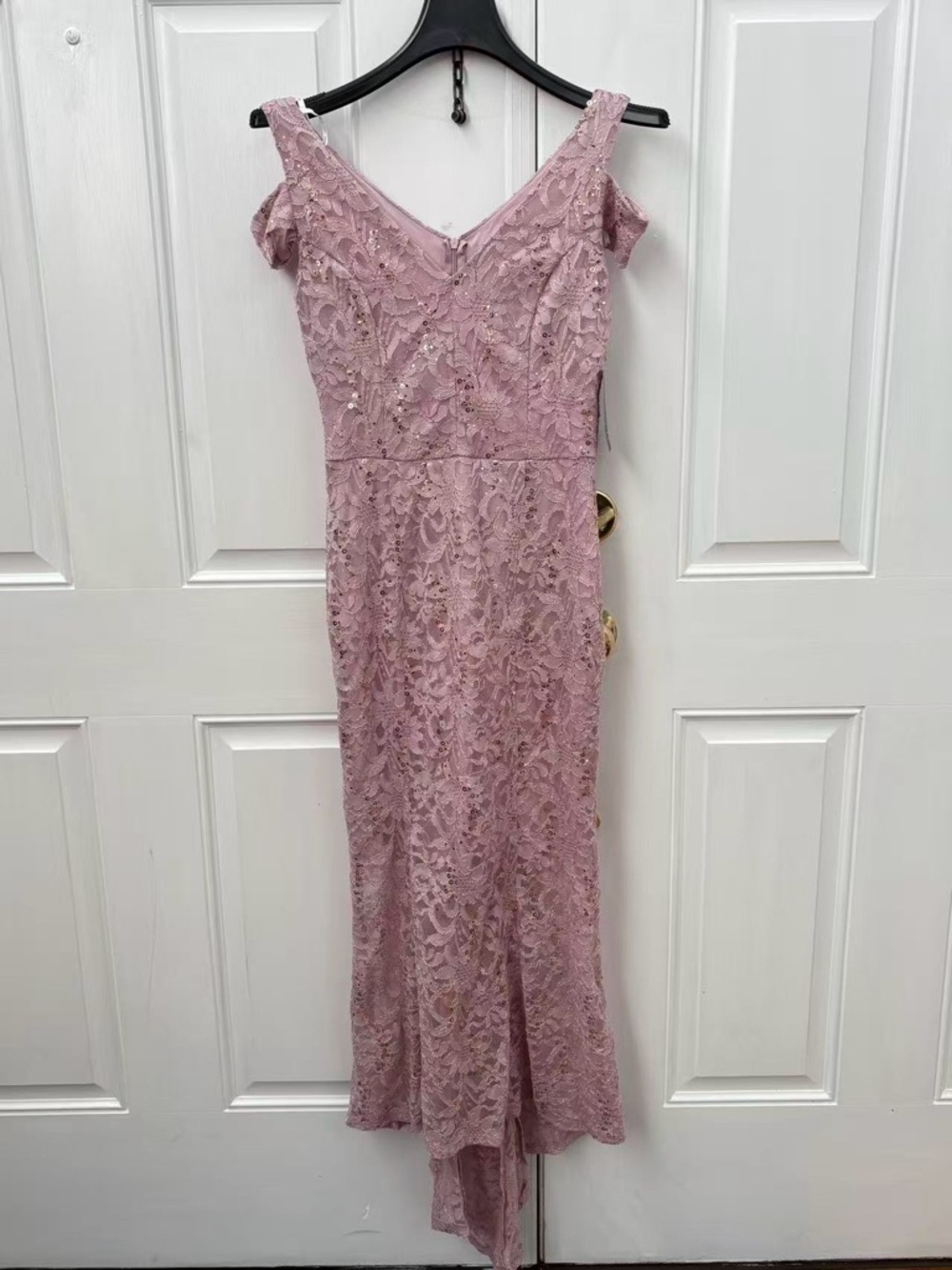 One-Shoulder Dusty Rose Lace Evening Gown